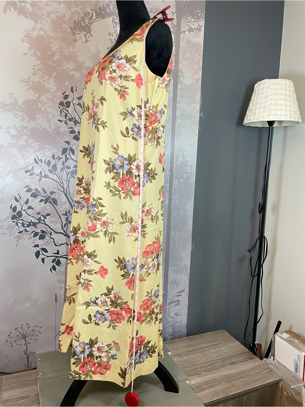 Josephine Chaus 2pc Floral Maxi Dress Shirt Set Yellow M Petite 90s Vintage - Picture 6 of 11